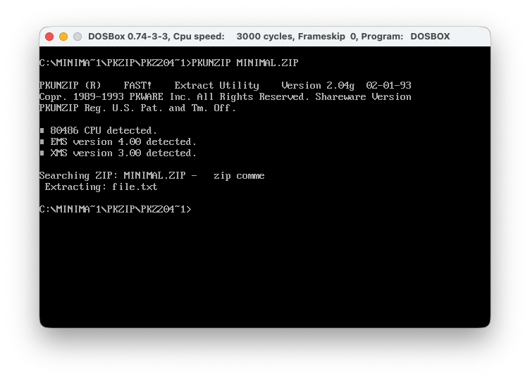 pkunzip 2.04g doing it’s work